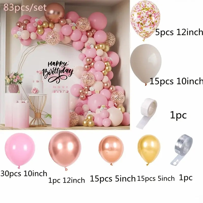 Pink Gold Balloon Garland Kit – 83 pcs – Rose Gold Confetti Latex Balloons – Helium Supported