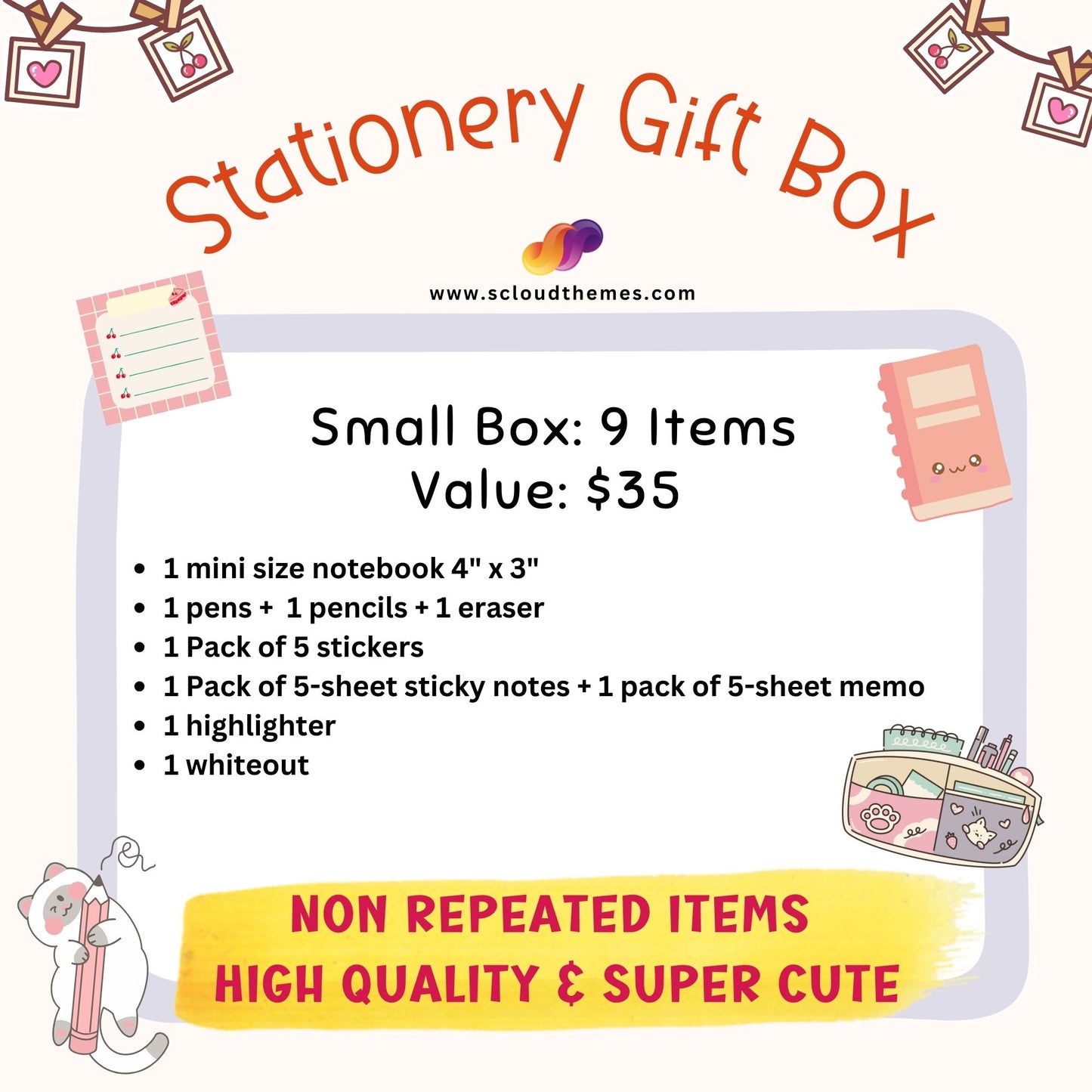 a stationery gift box with a price tag