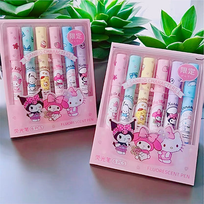 Sanrio Highlighter Set - Kuromi, Cinnamoroll, Hello Kitty, My Melody, Pompompurin - Pack of 6 Highlighters - Birthday Gift
