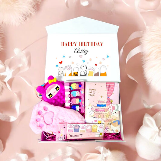 Personalized Name Cat Themed Stationery Gift Box | Customized School Supplies Gift | Birthday Gift, Thank you Gift for classmates, and kids