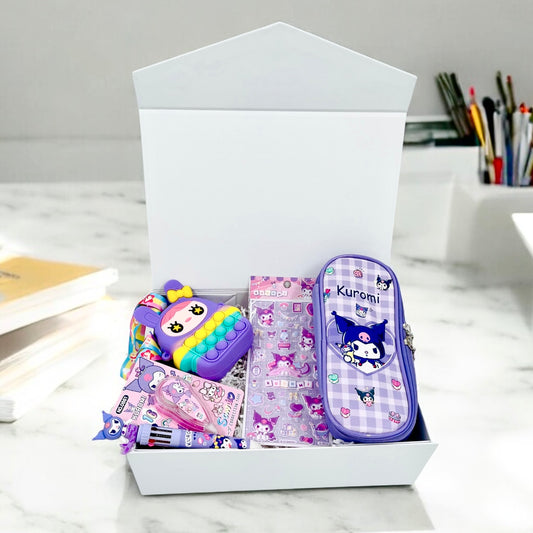 Kuromi Personalized Name Stationery Gift Box | Sanrio Stickers | Birthday Gift, Thank you Gift for her, classmates, kids | Fidget Bag