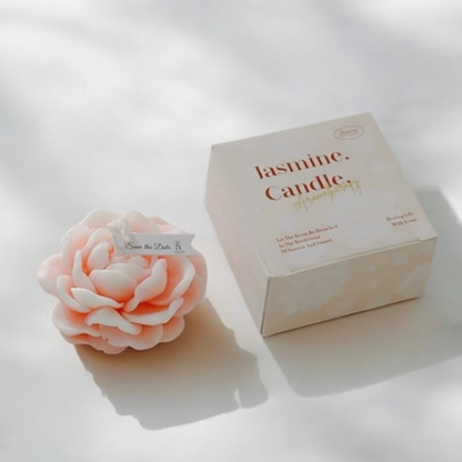 Light peach peony flower scented candle with gift box and orange blooms