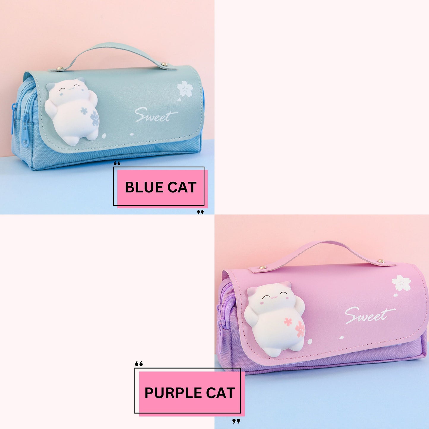 Cat Pencil Bag | Sanrio, Kurom, My Melody, Unicorn, Boba, Bear Pencil Holder with zipper | Stationary Birthday Gift for Kid | Gift for her