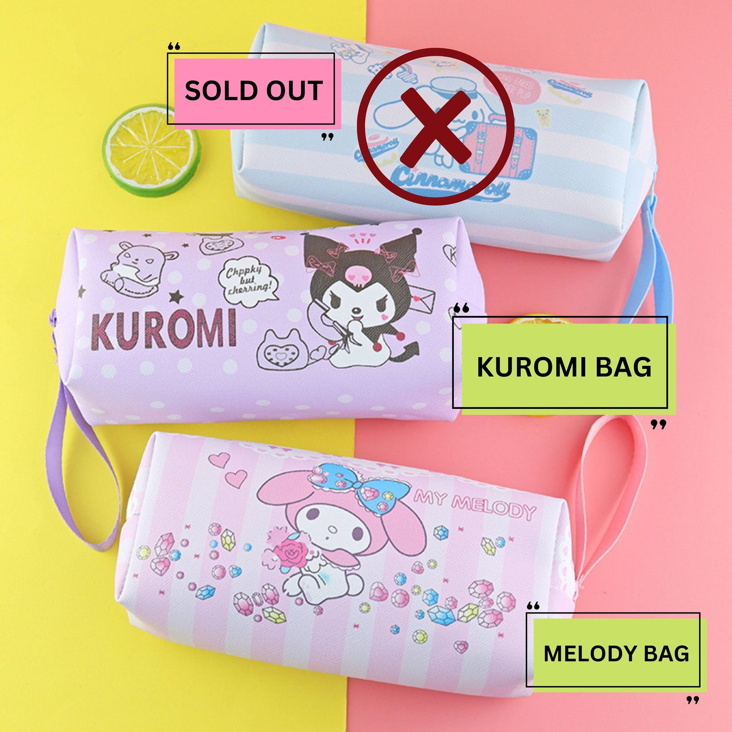 Kuromi Pencil Bag | Sanrio, Unicorn, My Melody, Cats, Boba, Bear Pencil Holder with zipper | Stationary Birthday Gift for Kid | Gift for her