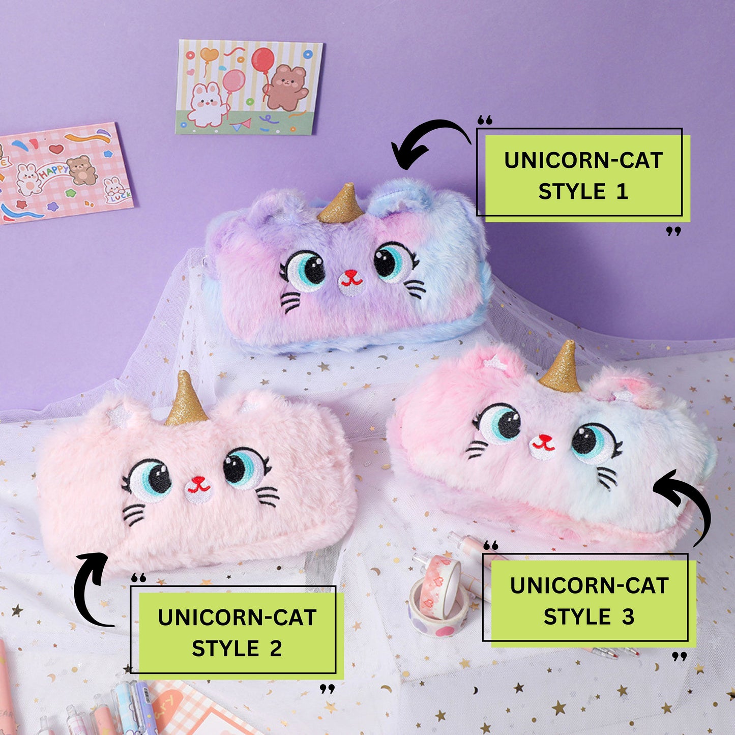 Unicorn Pencil Bag | Sanrio, Kurom, My Melody, Cats, Boba, Bear Pencil Holder  with zipper | Stationary Birthday Gift for Kid | Gift for her