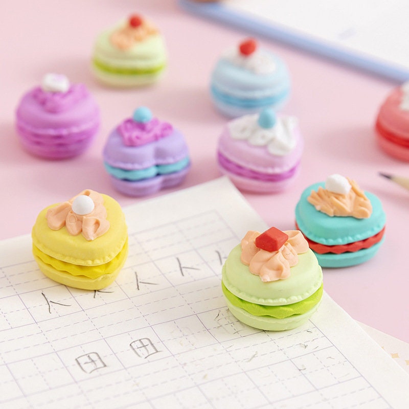 6 pcs macaron erasers set | Kids Eraser | Teacher Gift | Promotion Gift | Graduation Gift | Food Lovers Gift | Stationery Erasers