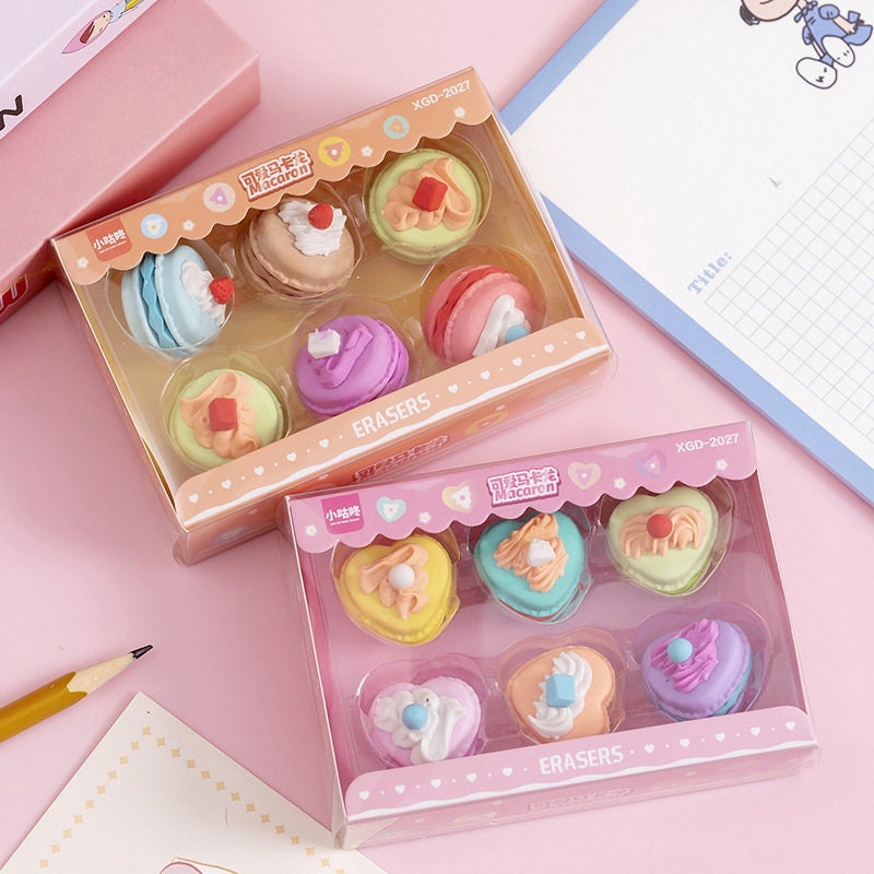 6 pcs macaron erasers set | Kids Eraser | Teacher Gift | Promotion Gift | Graduation Gift | Food Lovers Gift | Stationery Erasers