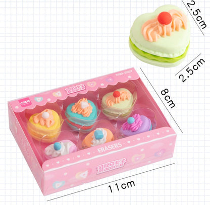 6 pcs macaron erasers set | Kids Eraser | Teacher Gift | Promotion Gift | Graduation Gift | Food Lovers Gift | Stationery Erasers