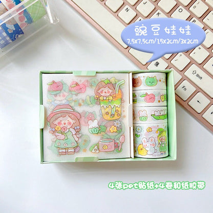 Stickers and Washi Tapes Set | Stickers Gift Set | Stationary Gift Set | Stickers Birthday Gift | Kawaii Anime Stickers Gift Box