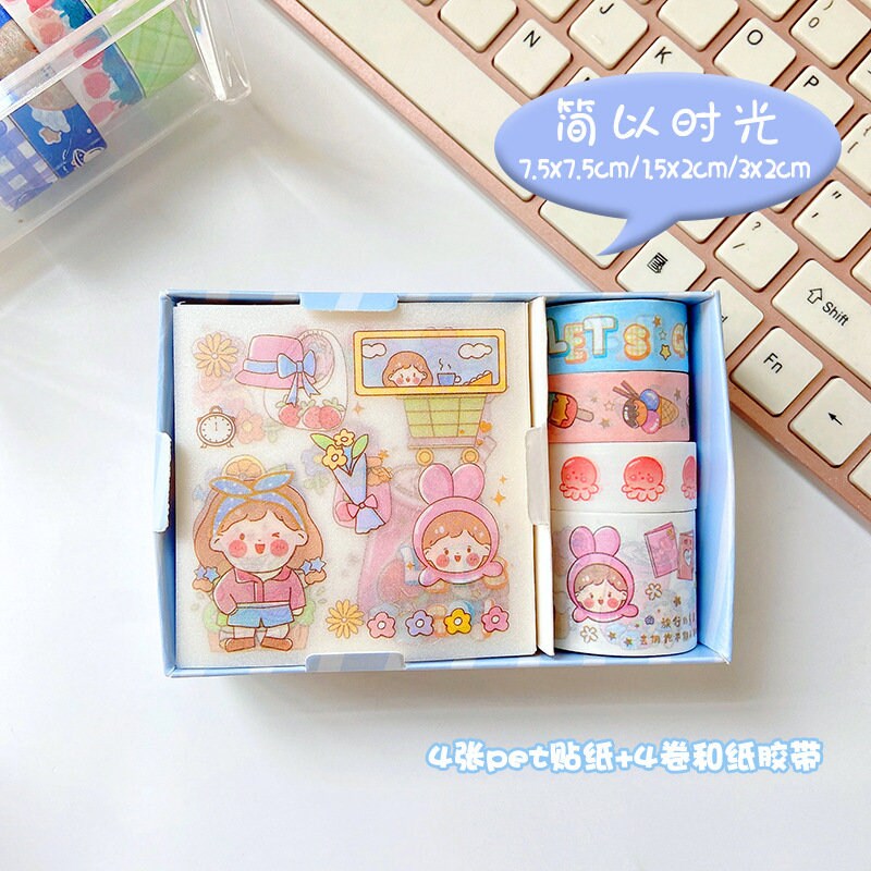 Stickers and Washi Tapes Set | Stickers Gift Set | Stationary Gift Set | Stickers Birthday Gift | Kawaii Anime Stickers Gift Box