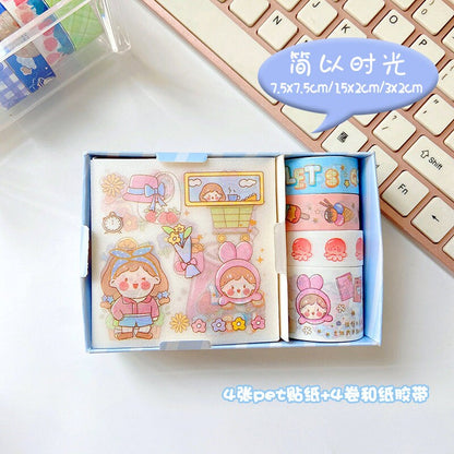 Stickers and Washi Tapes Set | Stickers Gift Set | Stationary Gift Set | Stickers Birthday Gift | Kawaii Anime Stickers Gift Box