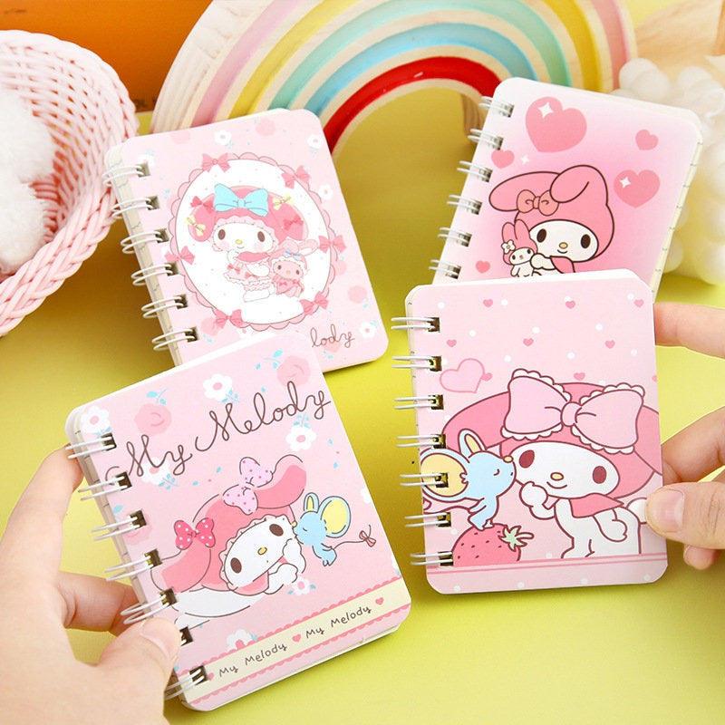 4 mini notebooks set - Kawaii Kuromi, My Melody, and Cinnamoroll Mini Spiral Notebook | 4''x3''| Cute Notebook | Kid School Office Notebook