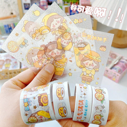 Stickers and Washi Tapes Set | Stickers Gift Set | Stationary Gift Set | Stickers Birthday Gift | Kawaii Anime Stickers Gift Box