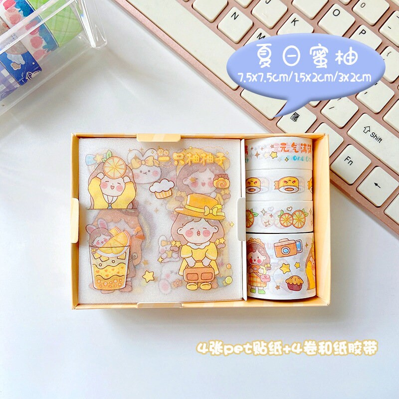 Stickers and Washi Tapes Set | Stickers Gift Set | Stationary Gift Set | Stickers Birthday Gift | Kawaii Anime Stickers Gift Box