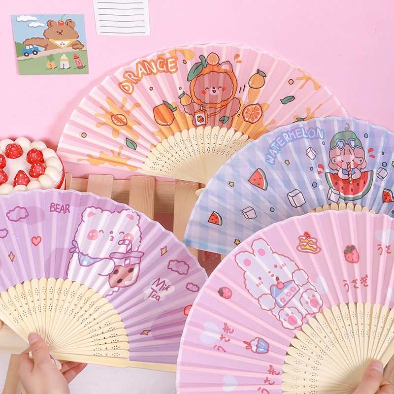 Kawaii Folding Hand Fan | Best sellers Bunny, Bear, Kitty, Animal Folder Hand Fans | Gift for her, kids | Birthday Stationery Gift