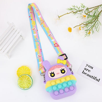 Unicorn Fidget Crossbody Pouch | White Purple Rainbow Pop it Bunny Coin Bags for Girl | Kawaii Stationary Birthday Gift