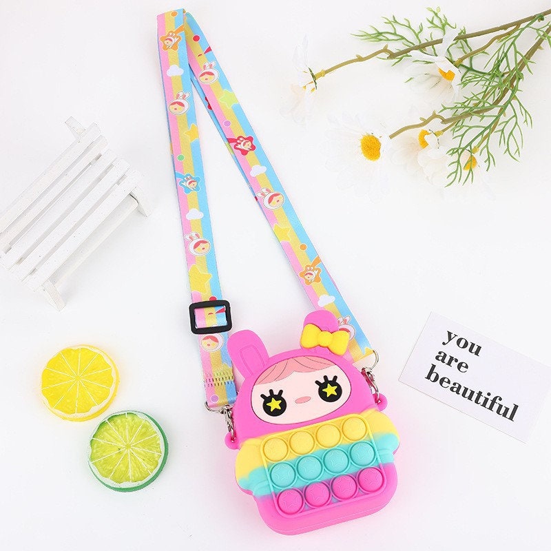 Unicorn Fidget Crossbody Pouch | White Purple Rainbow Pop it Bunny Coin Bags for Girl | Kawaii Stationary Birthday Gift