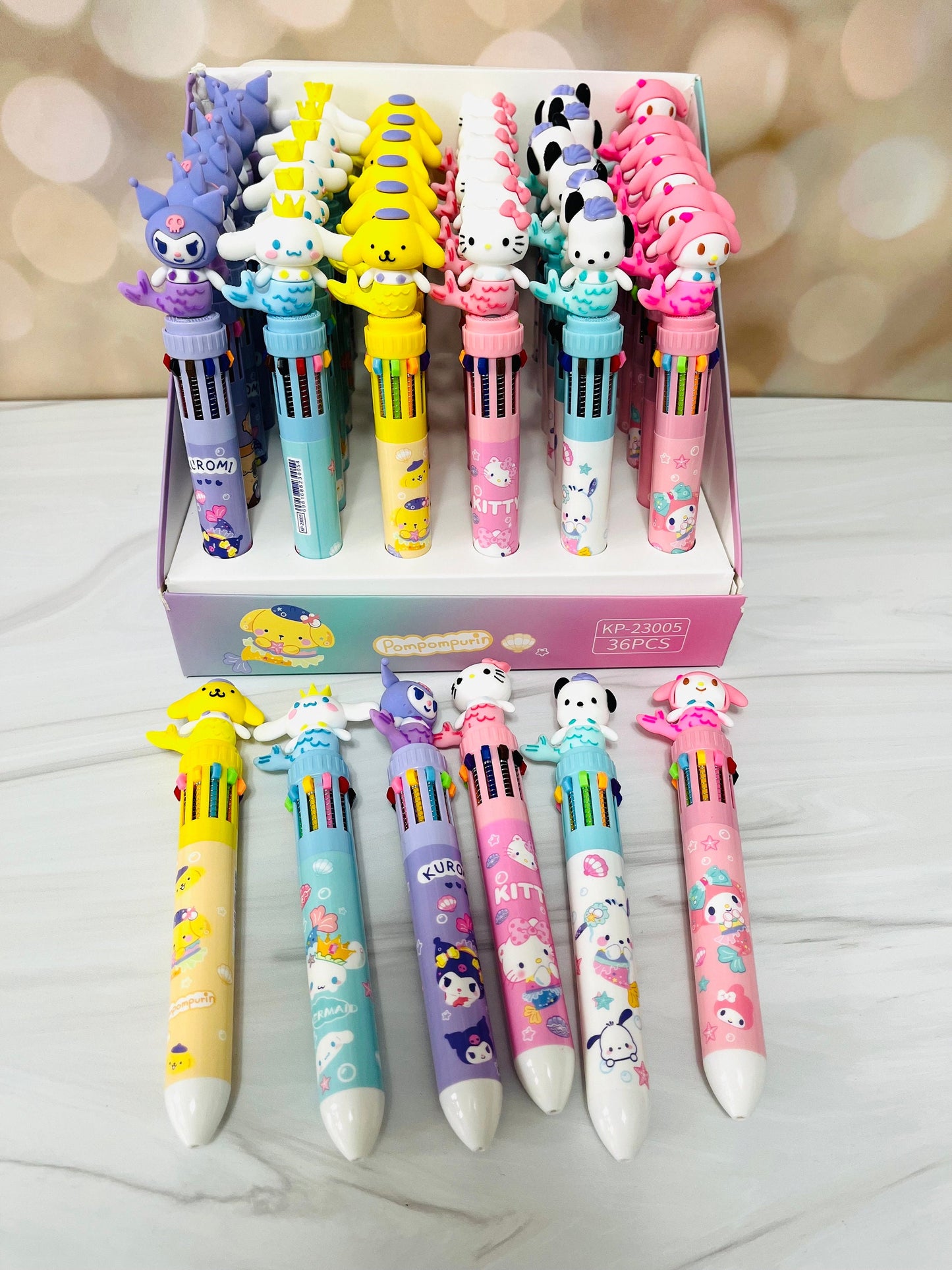 Sanrio 3D Charm Multi Pen - Mermaid Kuromi, Cinnamoroll, Hello Kitty, My Melody, Pompompurin - 10 Colors - Kawaii Gift for Sanrio Fans