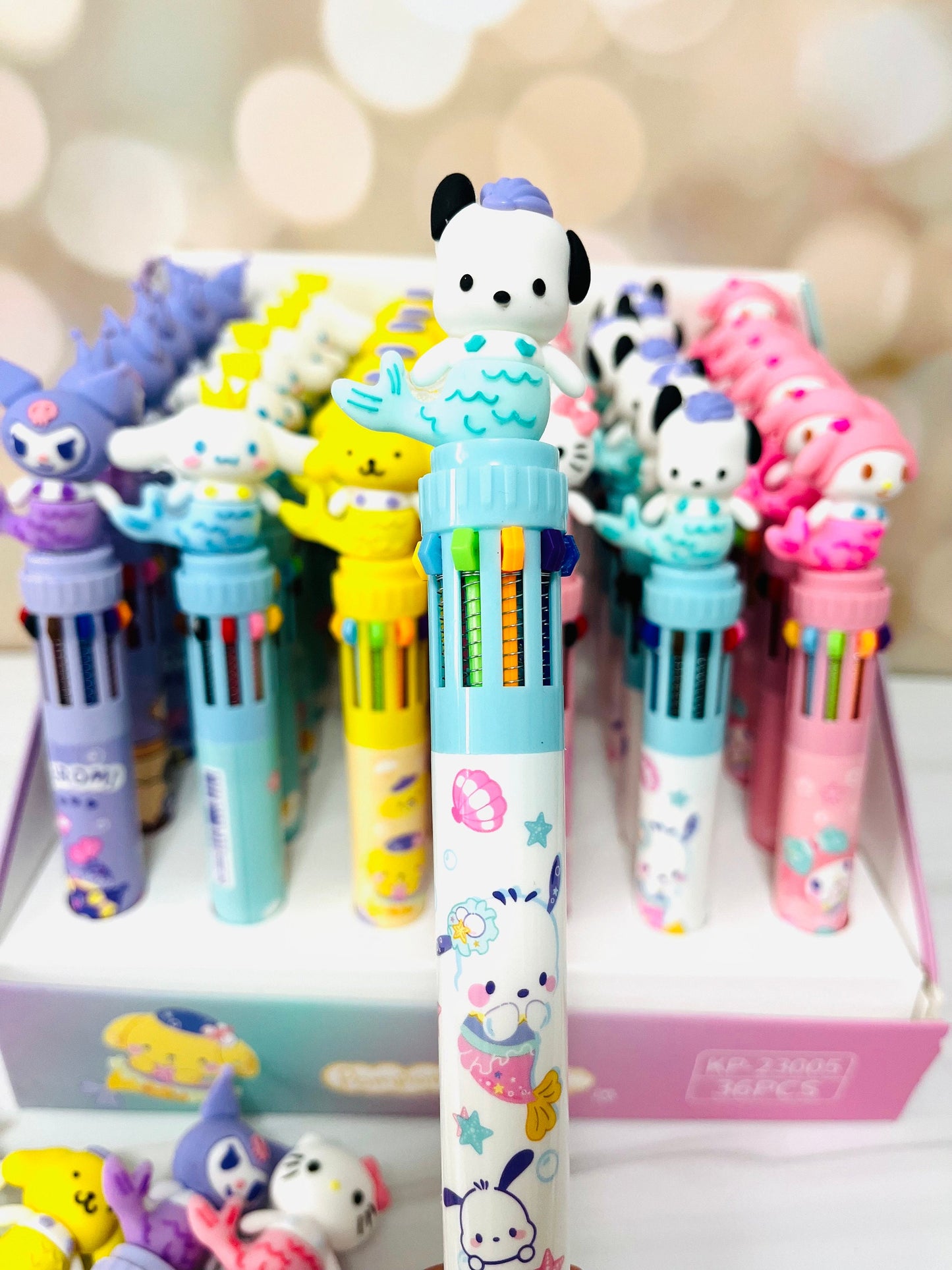 Sanrio 3D Charm Multi Pen - Mermaid Kuromi, Cinnamoroll, Hello Kitty, My Melody, Pompompurin - 10 Colors - Kawaii Gift for Sanrio Fans