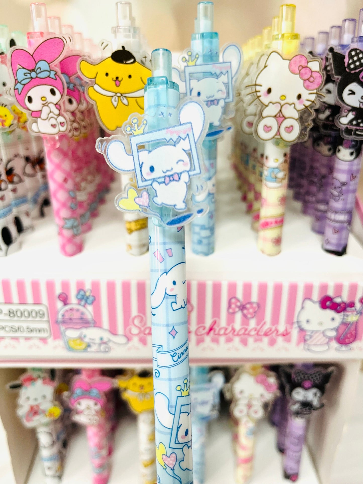 Sanrio Charm Black Ink Pen - Mermaid Kuromi, Cinnamoroll, Hello Kitty, My Melody, Pompompurin - Black Pen - Kawaii Gift for Sanrio Fans