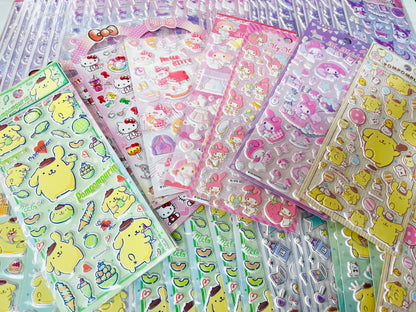 Sanrio 3D Stickers 4 Sheets/ Set - Same Theme - Kuromi, Cinnamoroll, Hello Kitty, My Melody, Pompompurin - Stationary Birthday Gift