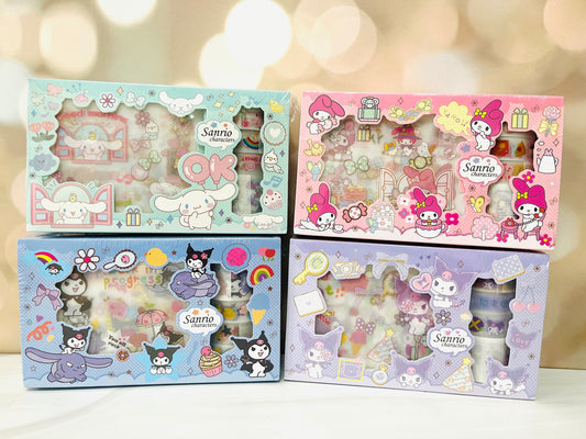 Sanrio Stickers and Washi Rolls Box -  Kuromi, Cinnamoroll, and My Melody - Kawaii Gift for Sanrio Fans - Perfect for Crafting & Decorating