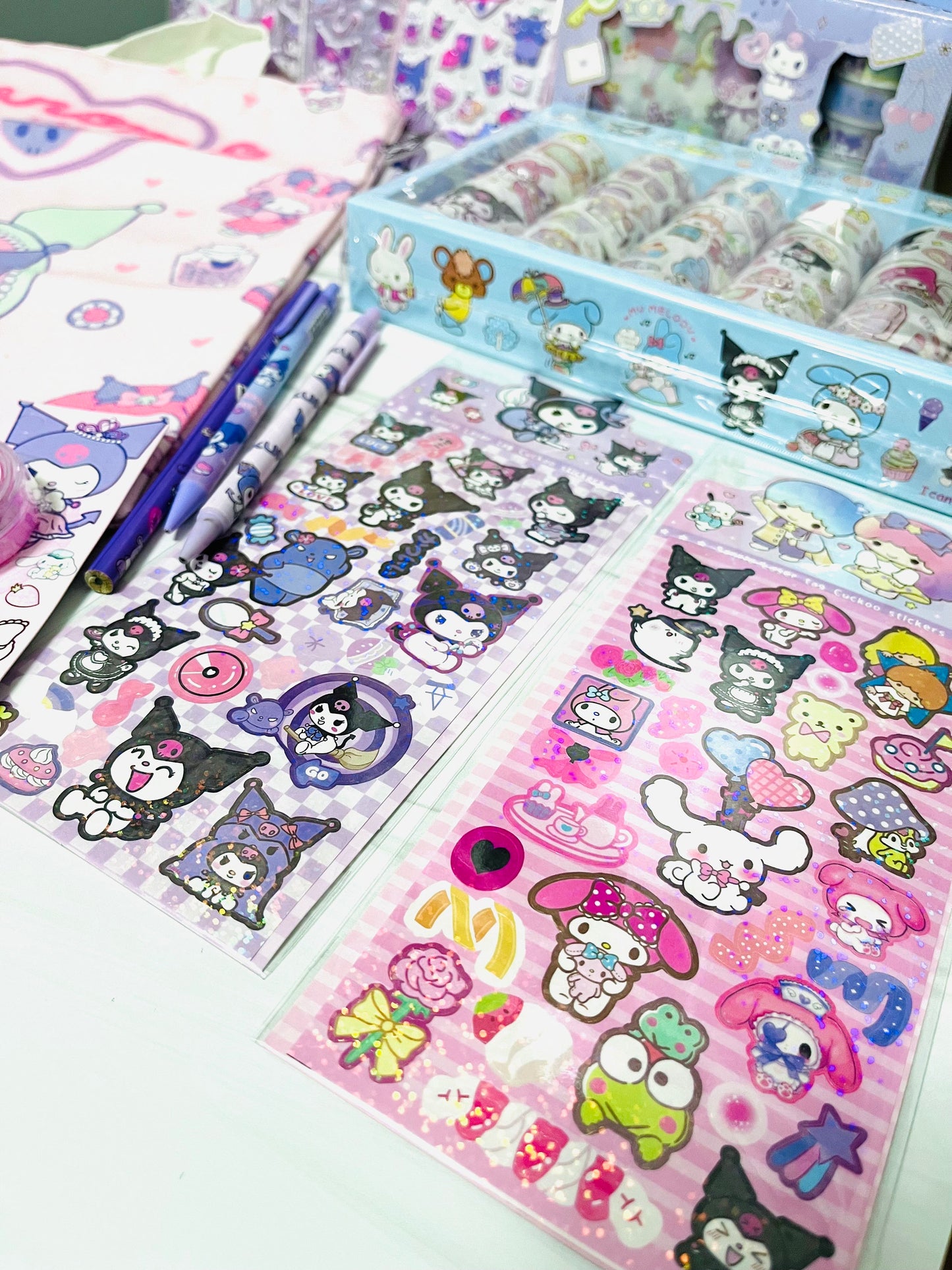 Kuromi Stationery Gift Box - Sanrio Kuromi Washi Tape, Pen, pencils, stickers, tote, notebook, sticky notes Birthday Gift for Kids