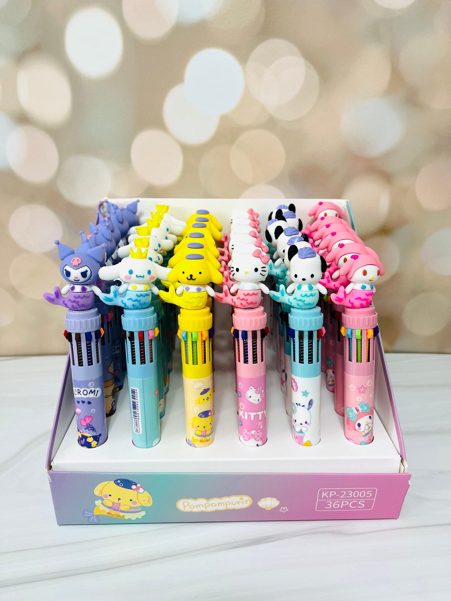 Sanrio 3D Charm Multi Pen - Mermaid Kuromi, Cinnamoroll, Hello Kitty, My Melody, Pompompurin - 10 Colors - Kawaii Gift for Sanrio Fans