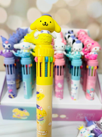 Sanrio 3D Charm Multi Pen - Mermaid Kuromi, Cinnamoroll, Hello Kitty, My Melody, Pompompurin - 10 Colors - Kawaii Gift for Sanrio Fans