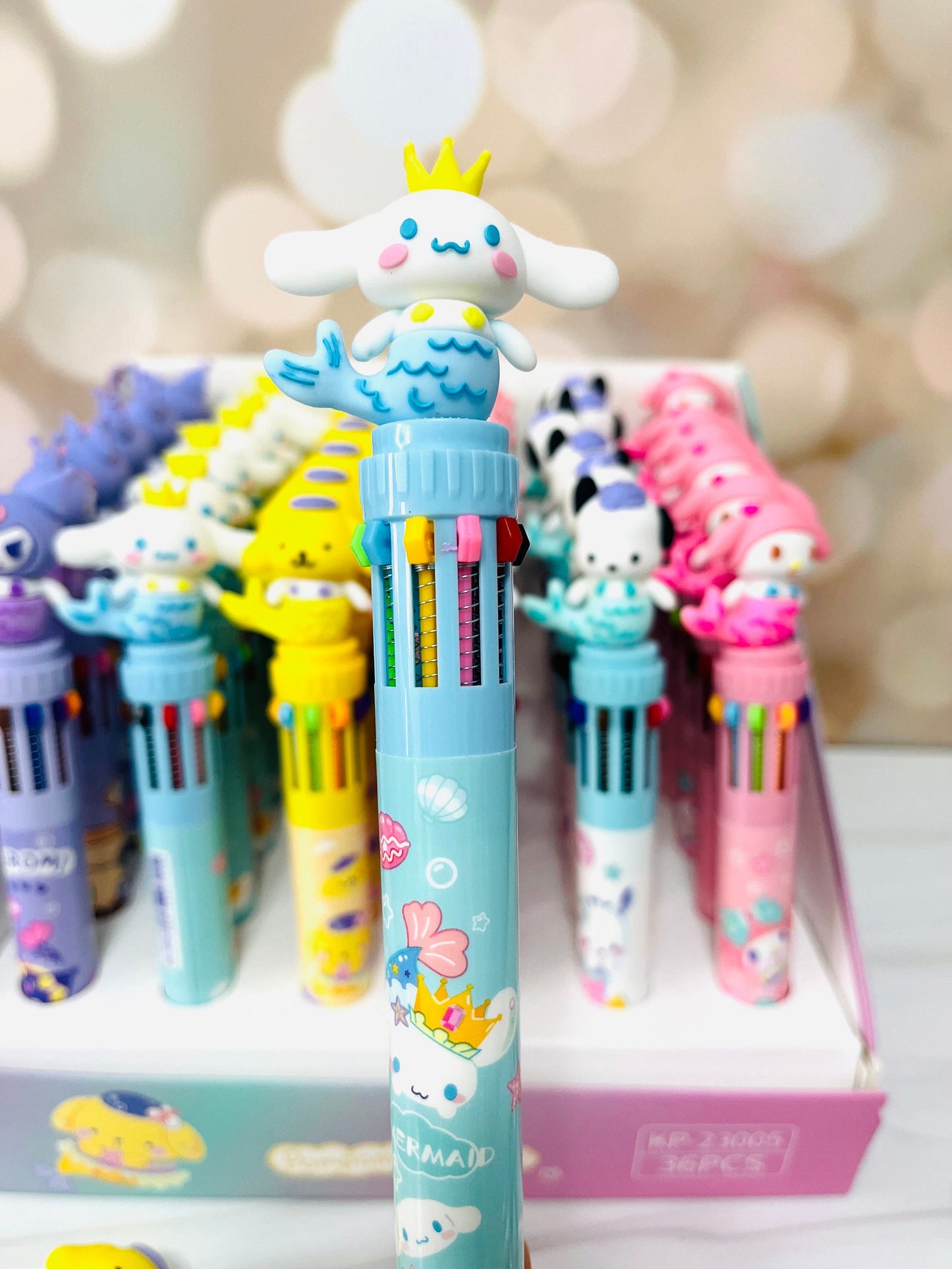 Sanrio 3D Charm Multi Pen - Mermaid Kuromi, Cinnamoroll, Hello Kitty, My Melody, Pompompurin - 10 Colors - Kawaii Gift for Sanrio Fans