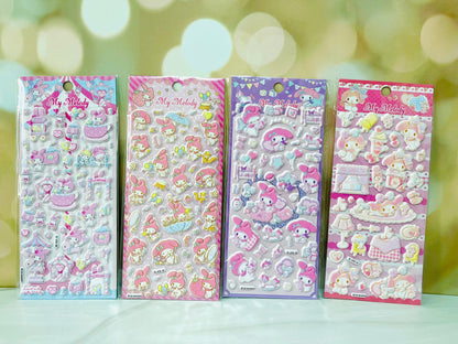 Sanrio 3D Stickers 4 Sheets/ Set - Same Theme - Kuromi, Cinnamoroll, Hello Kitty, My Melody, Pompompurin - Stationary Birthday Gift