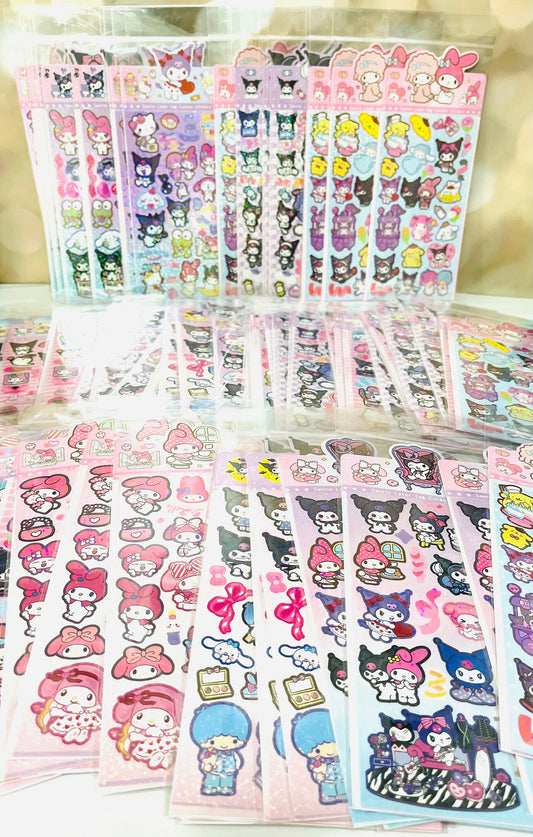 Sanrio Stickers Sheet - Kuromi, Cinnamoroll, Hello Kitty, My Melody, Pompompurin - Kawaii Gift for Sanrio Fans - Stationary Goodness Notes