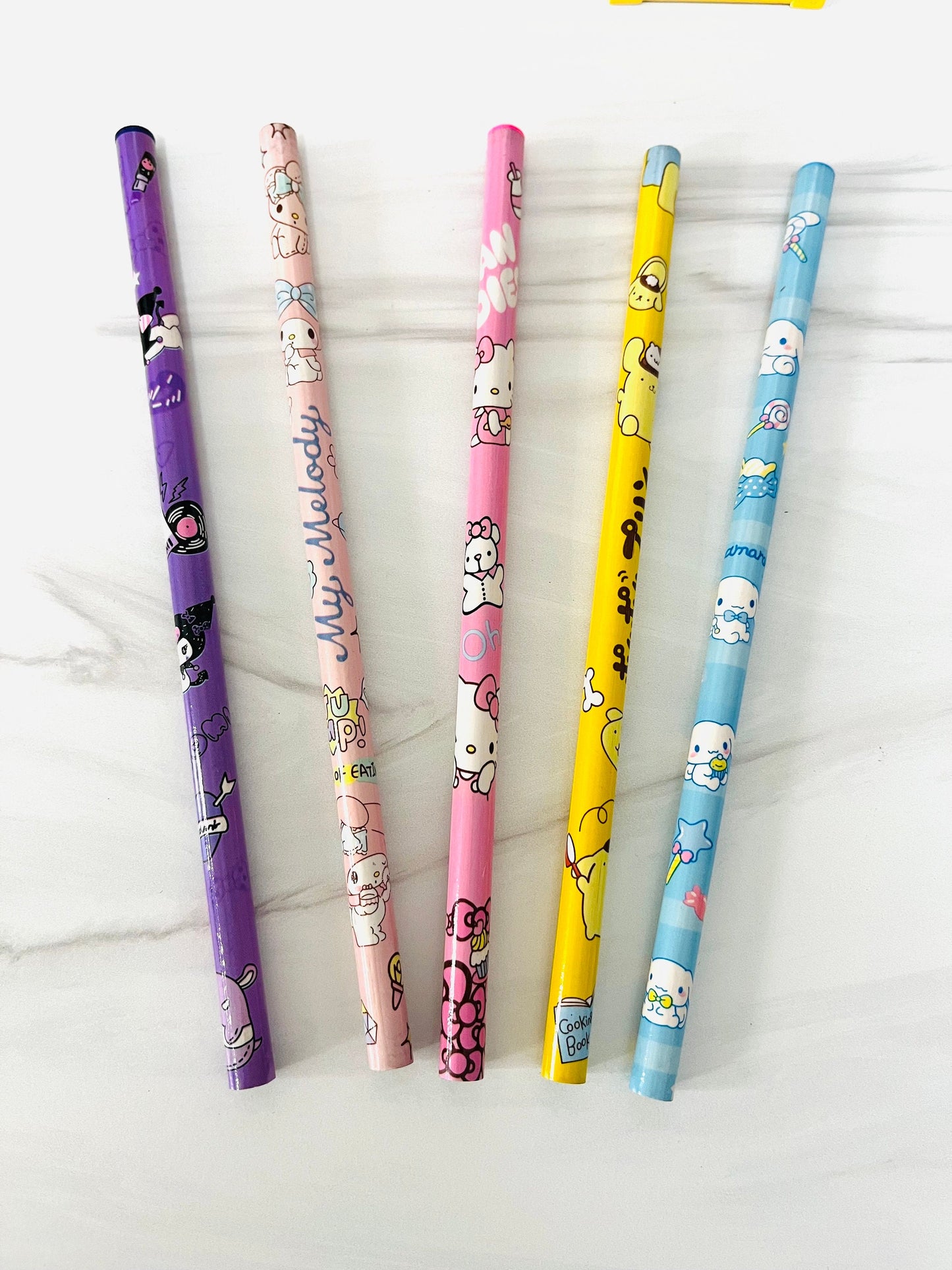 Sanrio Pencils Set - 12 pencils  - Mermaid Kuromi, Cinnamoroll, Hello Kitty, My Melody, Pompompurin  - Kawaii Gift for Sanrio Fans