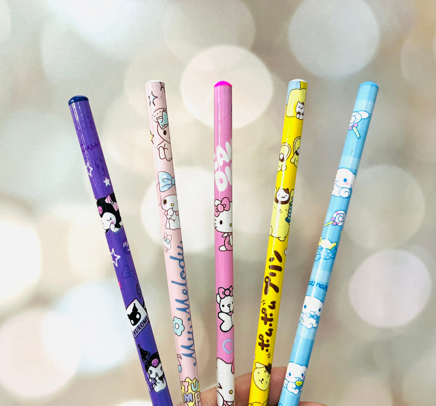 Sanrio Pencils Set - 12 pencils  - Mermaid Kuromi, Cinnamoroll, Hello Kitty, My Melody, Pompompurin  - Kawaii Gift for Sanrio Fans