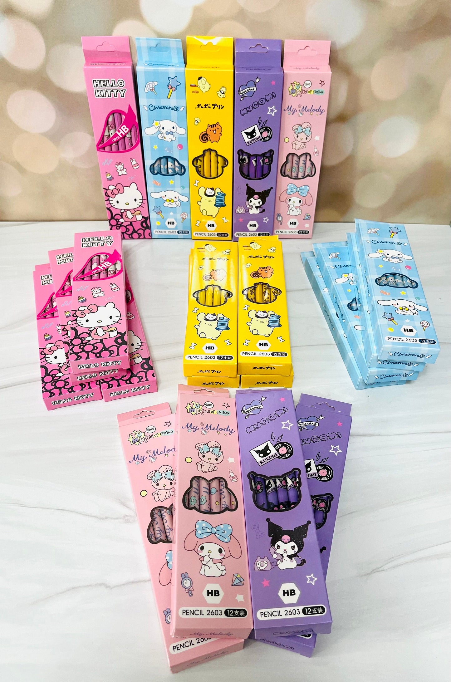 Sanrio Pencils Set - 12 pencils  - Mermaid Kuromi, Cinnamoroll, Hello Kitty, My Melody, Pompompurin  - Kawaii Gift for Sanrio Fans