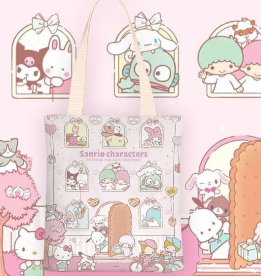 Sanrio Family Canvas Tote - Limited Editions -  Kuromi, Cinnamoroll, Hello Kitty, My Melody, Pompompurin - Kawaii Gift for Sanrio Fans