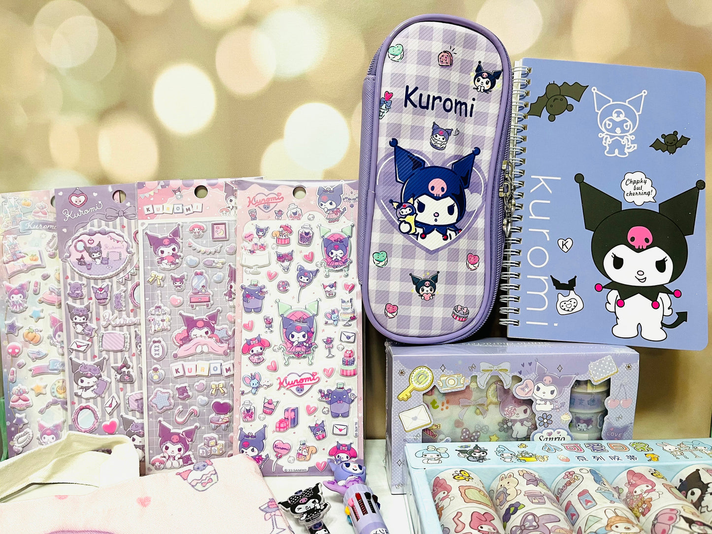 Kuromi Stationery Gift Box - Sanrio Kuromi Washi Tape, Pen, pencils, stickers, tote, notebook, sticky notes Birthday Gift for Kids