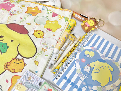 Pompompurin Stationery Gift Box - Lmited edition Included Sanrio pen, pencils, pencil bag, stickers, tote, notebook, sticky notes, keychain