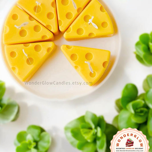 Cheese scented candle styled as a gift