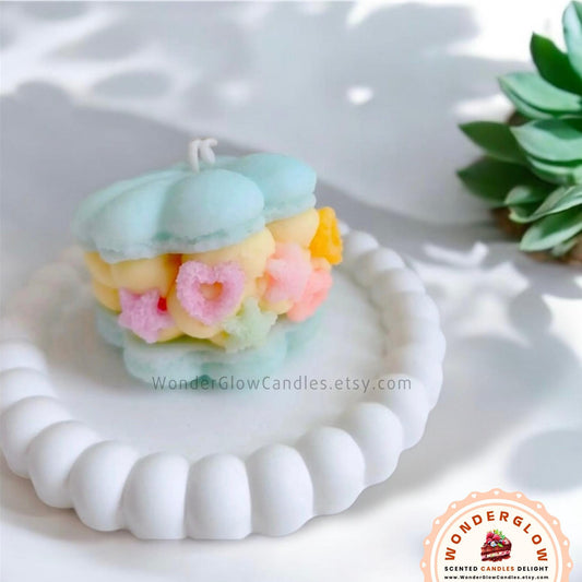 Macaron scented candle styled as a gift