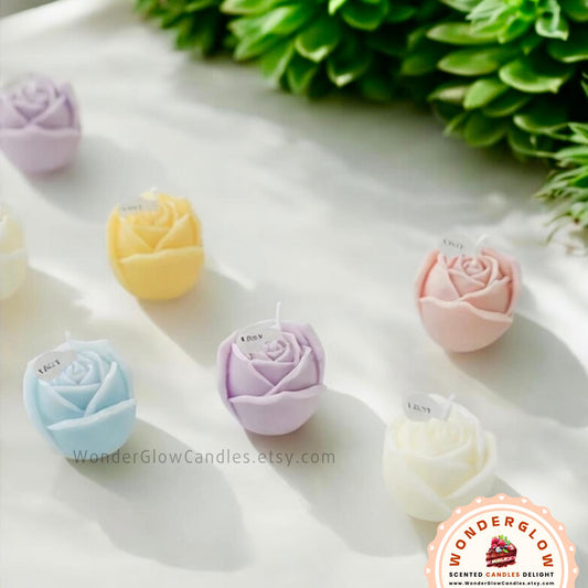 Rose flower scented candle styled as a gift