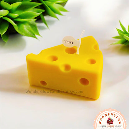 Close-up detail of the cheese scented candle