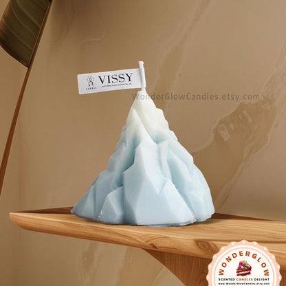 Mountain scented candle shown lit