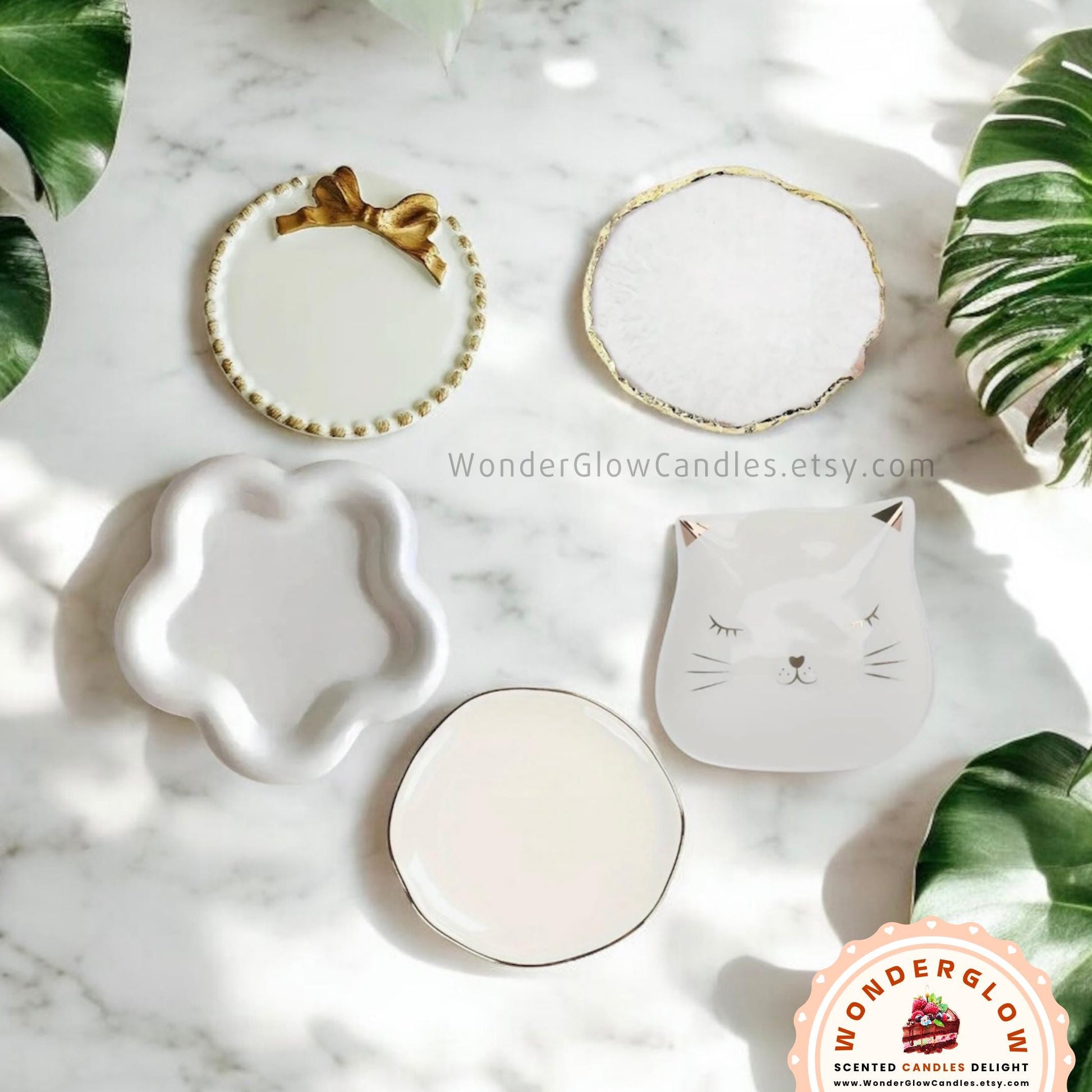 Ceramic candle plate and trinket dish shown lit