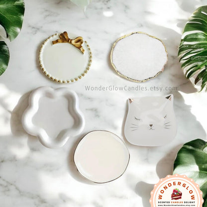 Ceramic candle plate and trinket dish shown lit