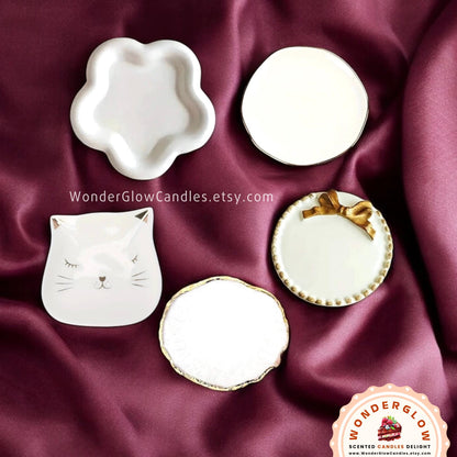 Ceramic candle plate and trinket dish styled as a gift