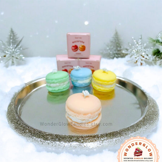 Macaron scented candle styled as a gift