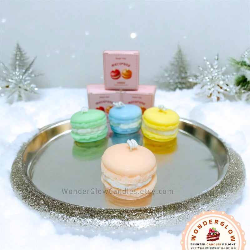 Macaron scented candle styled as a gift