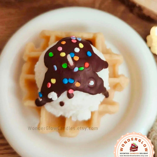 Waffle scented candle styled as a gift