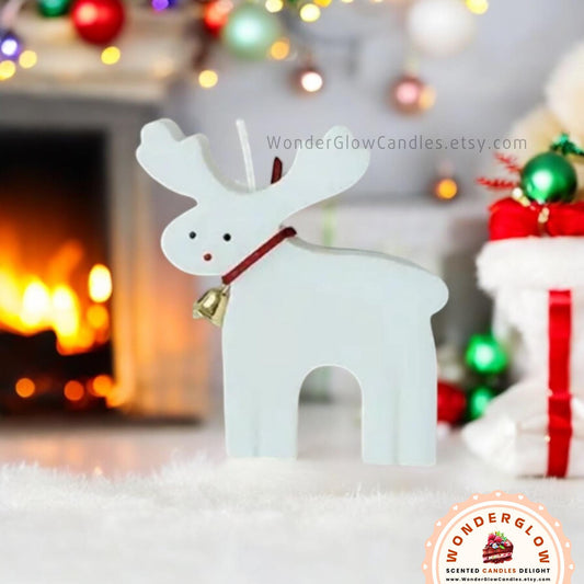 Reindeer scented candle styled as a gift